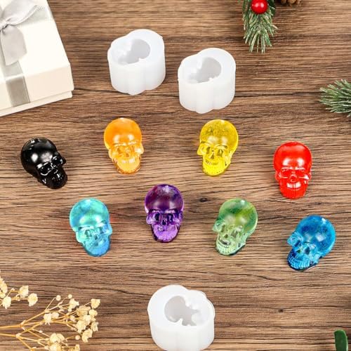 8 Pcs Skull Silicone Molds, 3D Skull Resin Molds with Key Ring Accessory, Halloween Skeleton Head Candle Mold for DIY Keychain, Bracelet, Pendant, Halloween Decor - Image 3