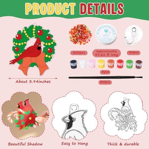 Dunzoom 30 Pack Cardinal Suncatcher Kits DIY Acrylic Red Bird Window Art - Image 2