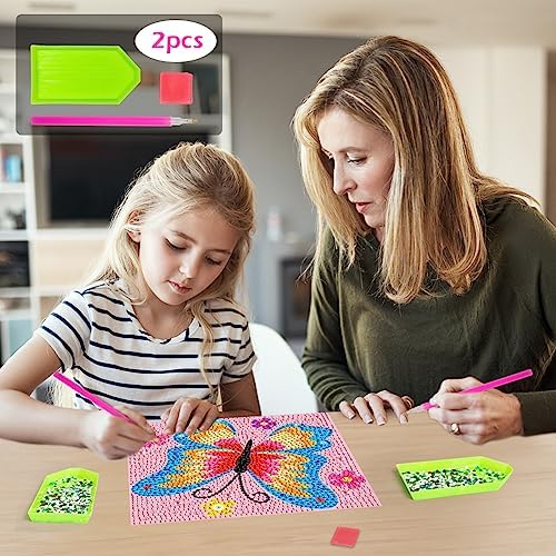 QEUOYSS Diamond Art Kit for Kids with Wooden Frame Art and Crafts for Kids Ages 6-8 -10-12 Easy to DIY Diamond Art for Kid and Adult Beginners Home Wall Decoration (Butterfly) - Image 2