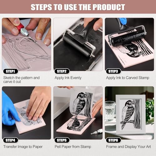 Bobblebro Linocut Kit for Printmaking, Stamp Making Kit with Carving Tools - Image 6