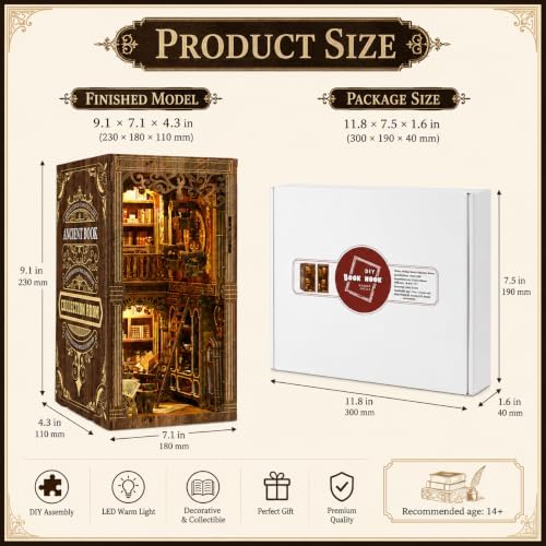 Book Nook Kit for Adults, DIY Wooden Bookshelf Insert with LED Light, Miniature House Puzzle, Vintage Shelf Decor, Gift for Book Lovers - Image 2