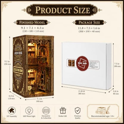 Book Nook Kit for Adults, DIY Wooden Bookshelf Insert with LED Light, Miniature House Puzzle, Vintage Shelf Decor, Gift for Book Lovers - Image 2