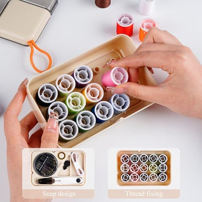 Sewgurixi Mini Sewing Kits for Adults, Small Sewing Accessories and Supplies for Beginners with Needles, Threads, Scissors, Measure Tape, Suitable for Travel, Home, School and DIY Gift (Cream White) - Image 6