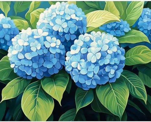 Natuyalo Paint by Numbers Kit for Adults Beginners, 16" Wx20 L Canvas Pictures Painting Acrylic Paintwork with 3 Pcs Paintbrushes, Blue Hydrangea Flowers by Natuyalo
