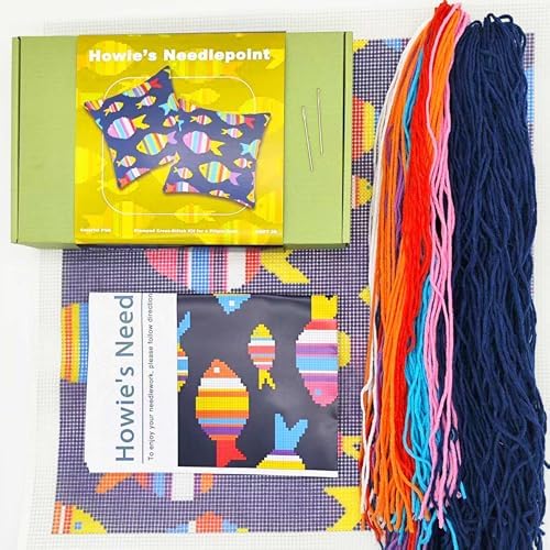 Howie's Needlepoint Needlepoint Kits for Adults, Pillow Front Cross Stitch Kit with Embroidery Pattern on Canvas, Yarn, 2 Needles and Instruction, 16 x 16inch(Colorful Fish) - Image 2