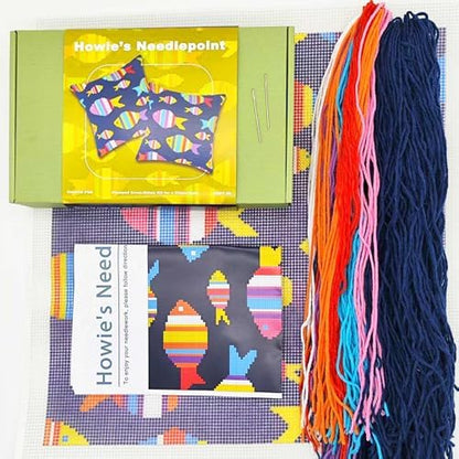 Howie's Needlepoint Needlepoint Kits for Adults, Pillow Front Cross Stitch Kit with Embroidery Pattern on Canvas, Yarn, 2 Needles and Instruction, 16 x 16inch(Colorful Fish) - Image 2
