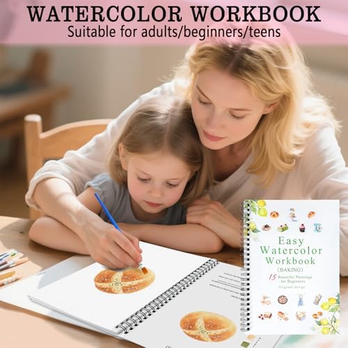 SLWBZ Watercolor Workbook Baking, 15 Different Patterns of Original DIY Designs, Beginner-Friendly Watercolor Workbooks, (Baking, Without Palette) - Image 4