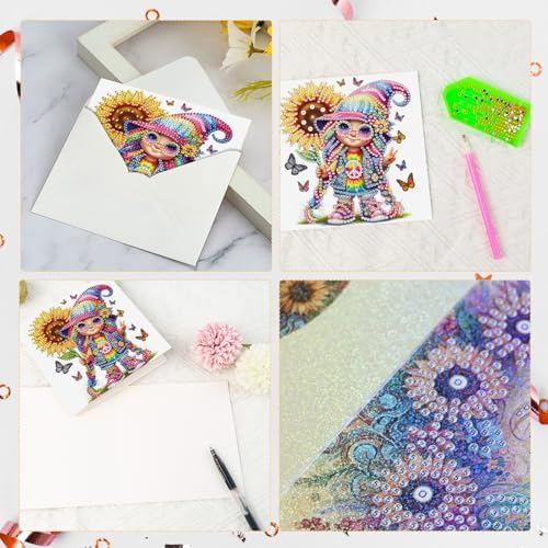antor 6 Pcs 5D Diamond Painting Greeting Cards Kits, Sunflower Happy DIY Diamond Art Cards with Envelopes, Handmade Rhinestone Greeting Card Set for Birthdays & Holidays - Image 4