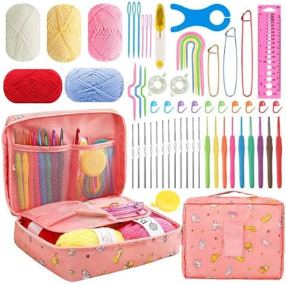 HATINXIA 58pcs Crochet Kit Beginners, Crochet Hook Set with Yarn, Portable Crocheting Kit for Starter, Ergonomic Crochet Needles Tools DIY Knitting Accessories for Experienced Crochet Lovers, Cats by HATINXIA
