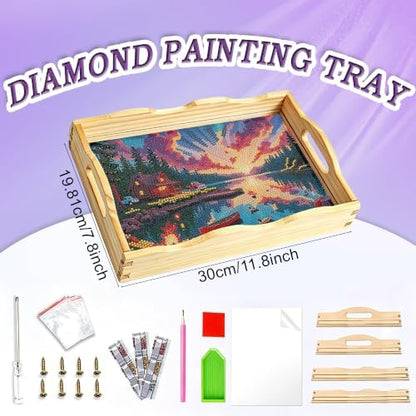 DIY Diamond Painting Wooden Serving Tray Kit, Adult Craft Gem Art Tray with Handles, Multipurpose Fruit Snack Platter for After-Work Chat & Home Decor (Scenery, 7.8×11.8in) - Image 2