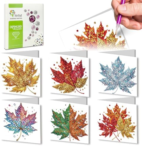 6Pcs Thanksgiving Greeting Card DIY Diamond Art Painting Greeting Cards Special Shaped Diamond Autumn Blessing Folding Card Kit Arts Crafts for Birthday Festival-Maple Leaf by BAYUNOESparkDiamondCraft