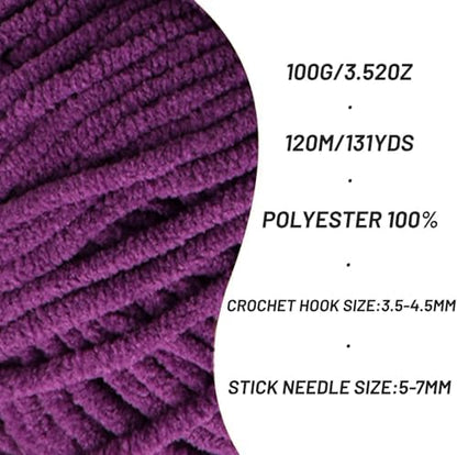 Plush Chunky Chenille Yarn for Crocheting, Soft Fluffy Velvet Yarn for Crocheting, Fuzzy Baby Blanket Knitting Yarns, 100g/131yds Bulky Amigurumi Yarns（Dark Purple） - Image 2