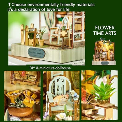 Book Nook Kit, DIY Miniature House Kit with LED, 3D Wooden Puzzles for Adults Mini House Building Kit, Dollhouse Kit Bookshelf Insert Decor Creative Gifts (Flower Time Art) - Image 4