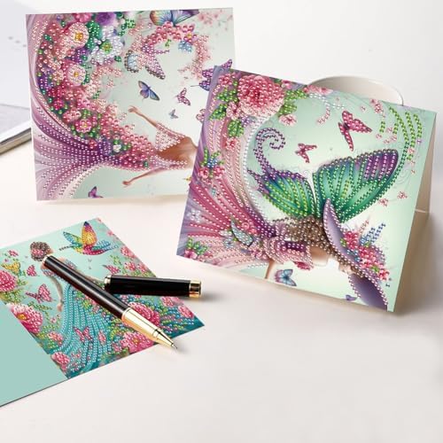 C'eitura 6Pcs Fairy Girl Diamond Art Greeting Card Kit – DIY Rhinestone Painting Postcard Set for Holiday Christmas New Year Party Favors, Creative Craft Gift for Fantasy Lovers - Image 3