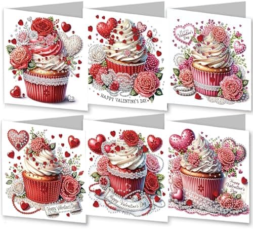 DIY Diamond Greeting Cards Set, 5D DIY Diamond Art Painting Festival Style Greeting Card, DIY Christmas Card Making Kits for Family Friends Handmade Gift-#15-6PC Cupcakes by Unknown