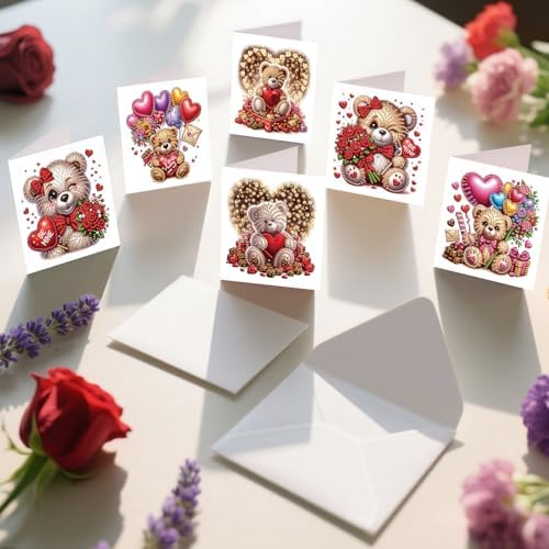 6pcs Diamond Painting Greeting Card with envelopes, DIY Bear and balloon Diamond Art Greeting Card for Blessing and Wish Special Shaped Arts Crafts for Christmas Birthday Thanksgiving Day Holiday - Image 4