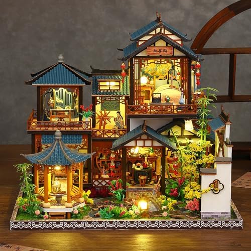 DIY Book Nook Kit - DIY Miniature Dolls House Kit with Furniture and LED Light, 3D Puzzle Wooden Art Bookends, Model Kits for Adults to Build (Yayun Lanting) - Image 4
