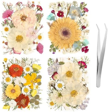 140pcs Dried Pressed Flowers Bulk, Natural Fall Pressed Dried Flowers with Tweezer for DIY Crafts Resin Mold Candles Cake Bridal Scrapbooking Supplies by LGFMGWH