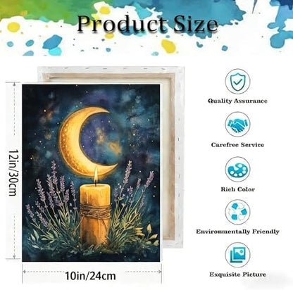 VIGEGU Paint by Numbers Kit for Adults,Moon Candle Paint by Numbers with Frame DIY Crafts for Adults wall Decor 10x12inch - Image 2