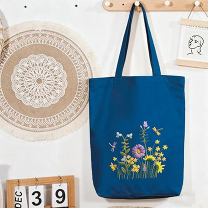 CREAWONDER Canvas Tote Bag Embroidery Kit with Pattern for Beginners, Arts and DIY Embroidery Crafts Kits for Adults, Include Instructions, Embroidery Hoops, Color Threads and Tool - Image 7