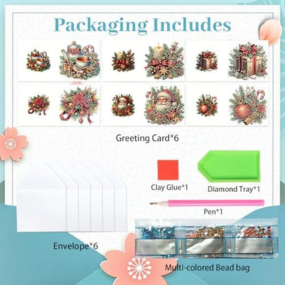 Diamond Art Christmas Cards Kit, 6PCS DIY Diamond Painting Christmas Cards with Envelopes, 5D Diamond Dot Greeting Cards for Adults, Xmas Card for Holiday Crafting Gifts (Christmas Atmosphere) - Image 5