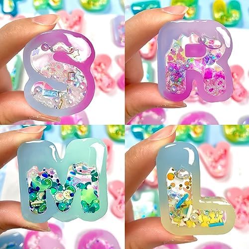FUNSHOWCASE Alphabet Resin Shaker Molds Kawaii Keychain Charm Set Pack of 58 Silicone Trays Seal Films Precision Tip Applicator Bottle Kit Bundle - Image 4