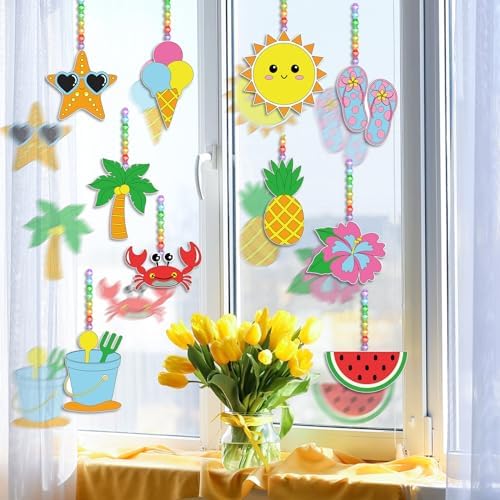 Dunzoom 30 Set Summer Window Art Suncatchers Kits Summer Beach Fruit DIY Suncatchers Craft Kits Make Your Own Paint Ornaments for Boys Girls Craft Painting Art Activity - Image 4