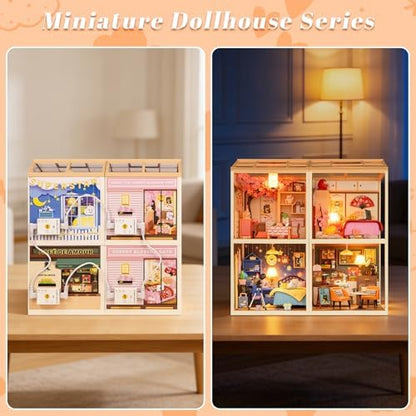 DIY Japanese Sakura Izakaya Miniature House Kit, LED Light Mini Dollhouse Kit for Adults and Teens, with Roof & Dust Covers, Tiny House Gifts for Kids and Adults - Image 5