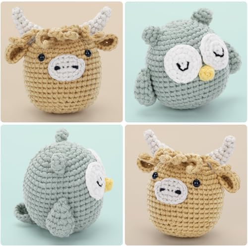 CrochetBox Highland Cow and Owl Crochet Kit for Beginners, 2 PCS Set - Image 2