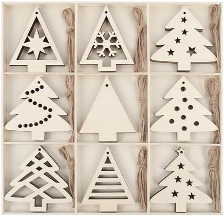 MACTING 27PCS Wooden Christmas Ornaments Unfinished Predrilled Natural Wood Slices DIY Blank Hanging Ornaments Kit for Crafts Centerpieces Christmas Tree Decorations, 9 Styles by MACTING