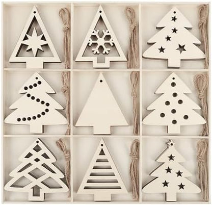 MACTING 27PCS Wooden Christmas Ornaments Unfinished Predrilled Natural Wood Slices DIY Blank Hanging Ornaments Kit for Crafts Centerpieces Christmas Tree Decorations, 9 Styles by MACTING
