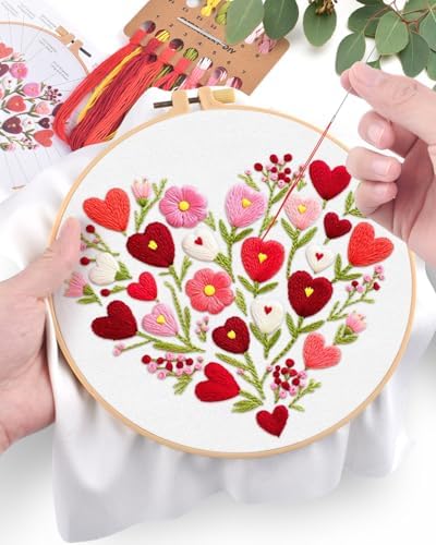 ERKOON Embroidery Kit for Beginners Adult, Flower Cross Stitch Set Include Embroidery Cloth Hoops Threads for Craft Lover Hand Stitch with Embroidery Skill Techniques (Heart) - Image 4