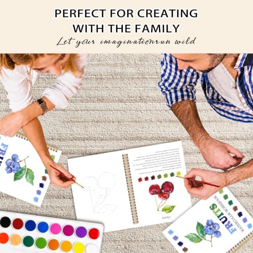 Easy Fruit-Themed Watercolor Workbook for Beginners, Water Coloring Book, 12 Different Patterns of DIY Designs, 18 Colors Watercolor Paint Set, Stress Relieving Relaxing Art Gift for Adulta Teen - Image 5
