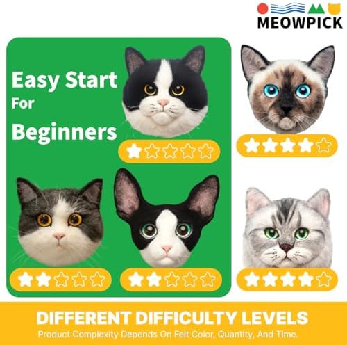 MeowPick Needle Felting Kit with Cat Head Mold, Animals Needle Felting Set, DIY Wool Felt Materials Set with Felting Tool and Instruction for Quick Needle Felting Craft (Ginger cat) - Image 4