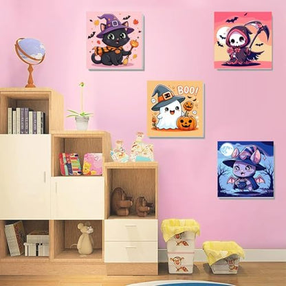 SYDYLH 6 Pcs Framed Easy Halloween Paint by Numbers for Adult/Kids 8x8in - Image 4