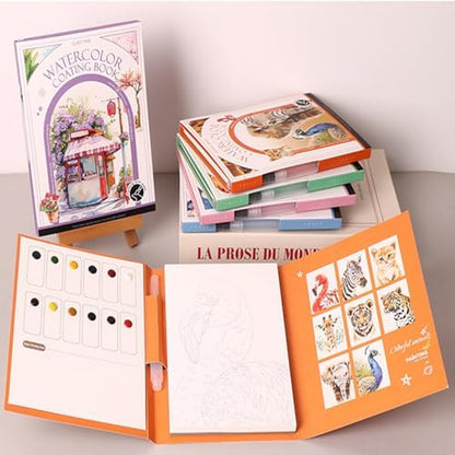 RGBMIX Watercolor Coloring Book for Adults Stress Relief Foldable Painting Pad with 24-Color Paint (OUSHI) - Image 3