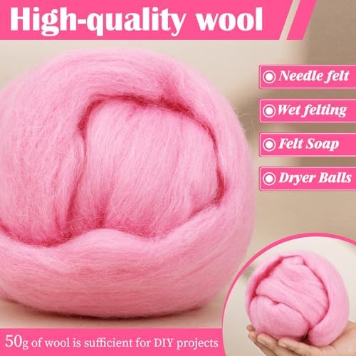 Mayboos 1.76oz Pink Natural Wool Roving, Needle Felting Wool - Image 5