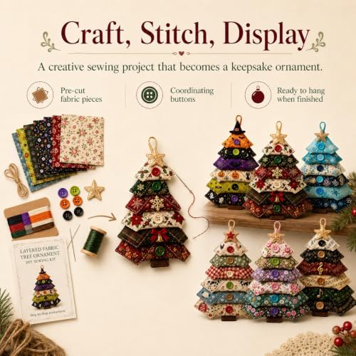 Layered Fabric Tree Ornament DIY Sewing Kit, Halloween Quilted Patchwork Seasonal Tree Kit with Button & Hanging, Festive Holiday Seasonal Handmade Art Kit for Adults Beginner(Christmas) - Image 5