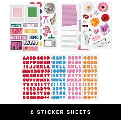 PAPERAGE Junk Journal & Scrapbook Kit, Hardcover Blank Journal Notebook, 20 Patterned Papers, 8 Sticker Sheets, 20 Die-Cut Shapes, 2 Washi Tapes & Tape Roller, Creative Journaling Supplies - Raspberry - Image 4
