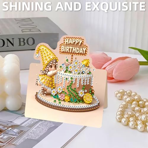 LAKEQUILL 5D Diamond Art Painting Greeting Cards Kit - DIY Birthday Cake Design, Full Drill Round Diamonds for Adults & Beginners, Perfect Handmade Birthday Gift, Thank You Card Set - Image 6