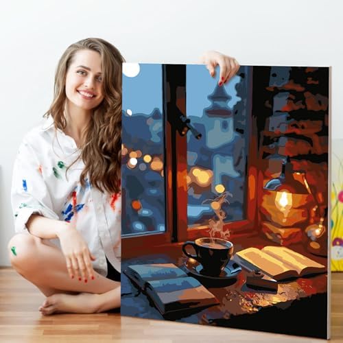 Fountor Window View Paint by Numbers Kit for Adults Beginner, Coffee Adult Paint by Number Kits on Canvas Without Frame, Acrylic Painting by Numbers for Home Decor Gift 16” W x 20”L - Image 5