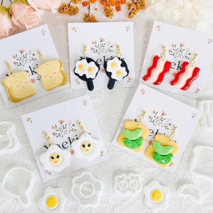 Xaekicr 8Pcs Breakfast Theme Polymer Clay Cutters Set – Toast, Bacon, Egg Shapes | Fun Clay Earring Cutters | Polymer Clay Molds for Jewelry Making | Clay Tools for DIY Crafts - Image 5
