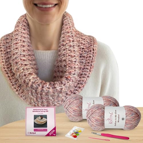 KnitPal Weekend Wrap Scarf Crochet Kit for Beginners (Baby Pink) by KnitPal