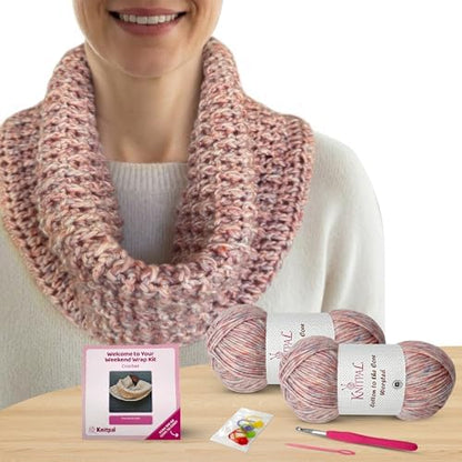 KnitPal Weekend Wrap Scarf Crochet Kit for Beginners (Baby Pink) by KnitPal