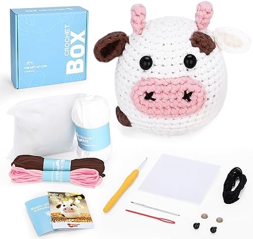 CrochetBox Cow Complete Crochet Kit for Beginners, Easy Craft for Adults by CROCHETBOX
