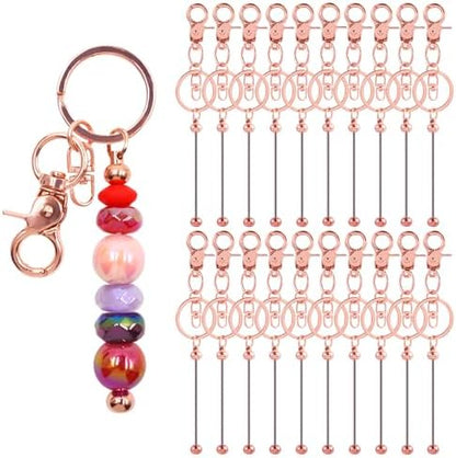 40 Pcs Beadable Keychains Bulk Kit – DIY Keychain Making Supplies with Metal Blanks for Crafts, Jewelry, Charms, Custom Projects – Blank Chain Bars for Beaded Keychain Design (Rose Gold) by DNLEGULI