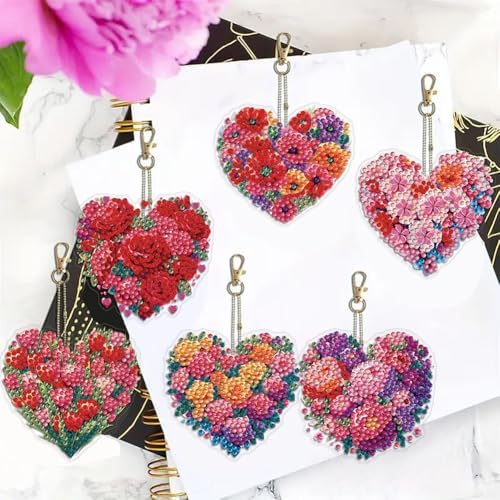 HuamuTech 5 Pcs/6 Pcs/8 Pcs Full Drill Keyring Special Shape Double Sided Diamond Art Keychain for Beginners Birthday Craftin - Image 3