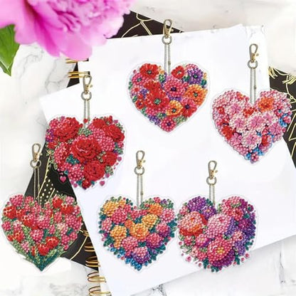 HuamuTech 5 Pcs/6 Pcs/8 Pcs Full Drill Keyring Special Shape Double Sided Diamond Art Keychain for Beginners Birthday Craftin - Image 3