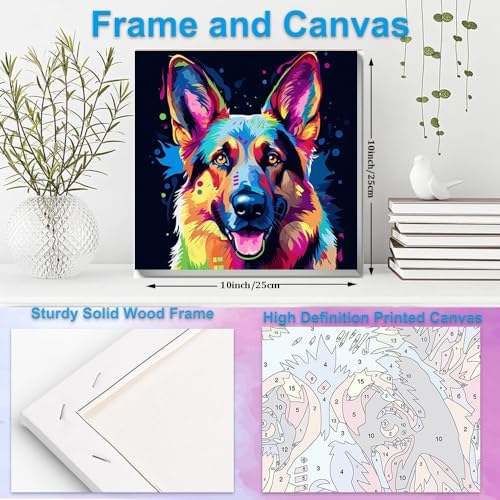 Artunion Framed Paint by Numbers Kit for Adults Beginners & Kids Ages 8-12,German Shepherd Paint by Number with Frame,Dog Animal Paint by Numbers Kit on Canvas 10 * 10 Inch Without Easel - Image 5