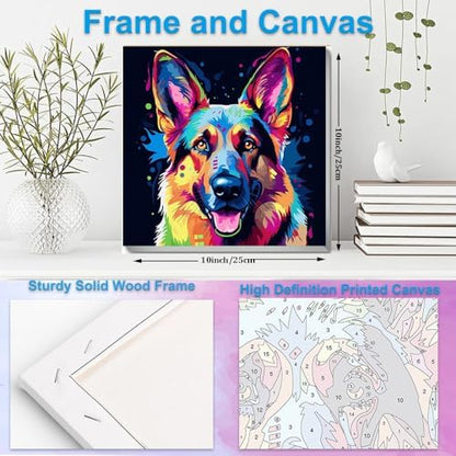 Artunion Framed Paint by Numbers Kit for Adults Beginners & Kids Ages 8-12,German Shepherd Paint by Number with Frame,Dog Animal Paint by Numbers Kit on Canvas 10 * 10 Inch Without Easel - Image 5